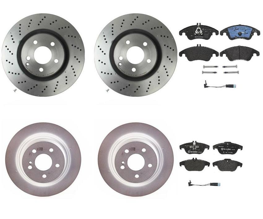 Mercedes Brakes Kit - Pads & Rotors Front and Rear (344mm/300mm) (Low-Met) 2115401717 - Brembo 1633883KIT